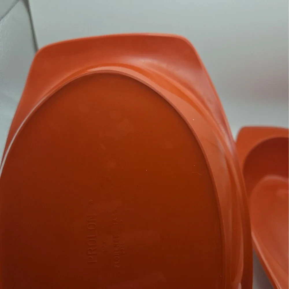 Vintage PROLON Ware Orange Enamel Trays, set of 2   FLORENCE MASS. 9946